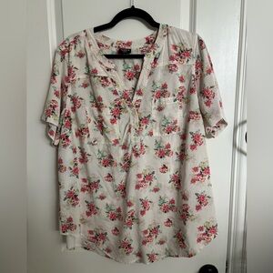 Torrid Floral Print Blouse - Cream and Pink